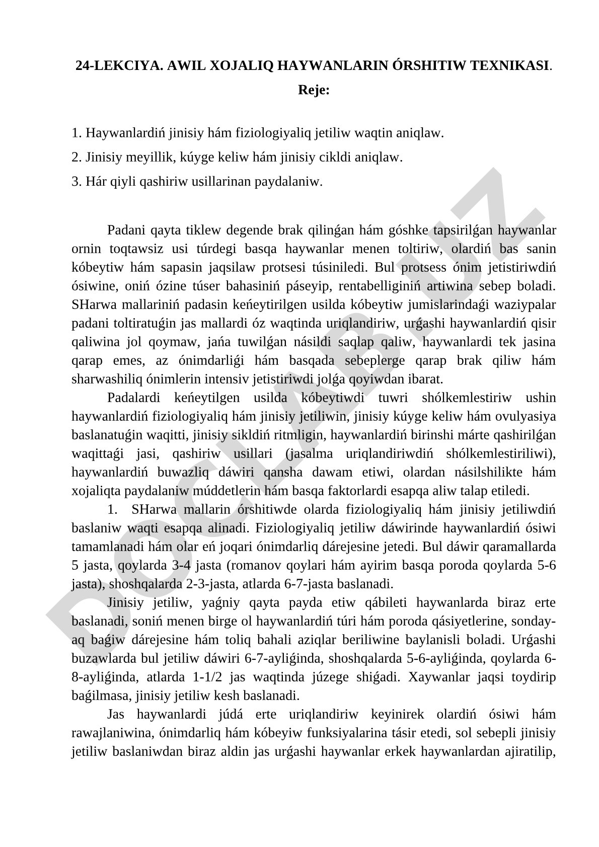 Awil xojaliq haywanlarin órshitiw texnikasi