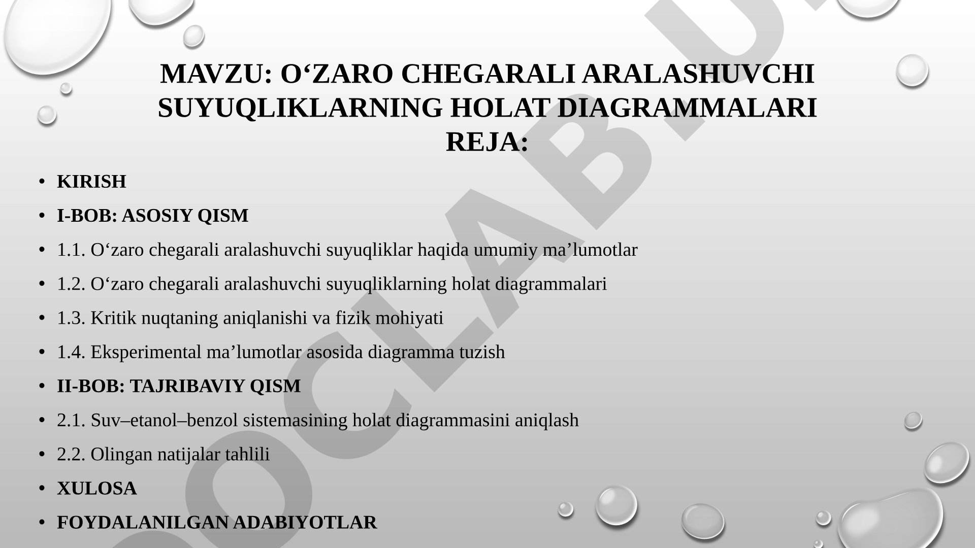 O‘zaro chegarali aralashuvchi suyuqliklarning holat diagrammalari