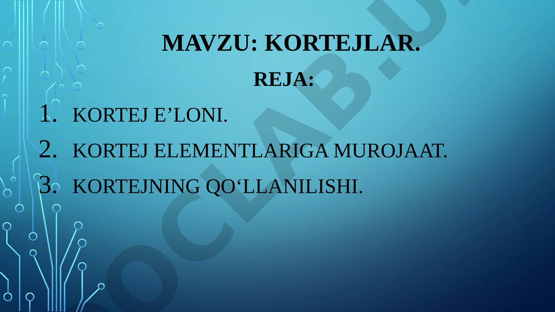 Kortej e'loni, elementlarga murojaat va qo'llanilishi haqida taqdimot