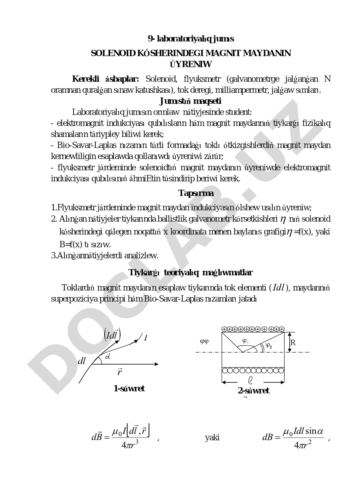 Solenoid kósherindegi magnit maydanın úyreniw