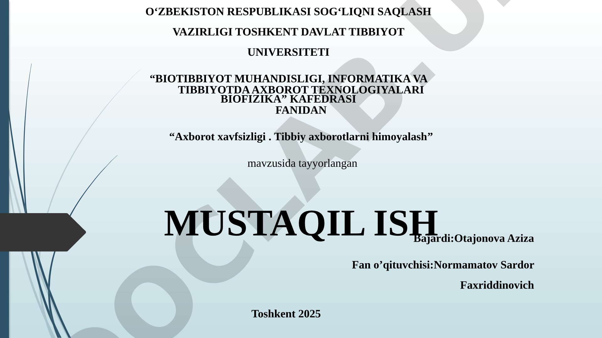 Axborot xavfsizligi. Tibbiy axborotlarni himoyalash