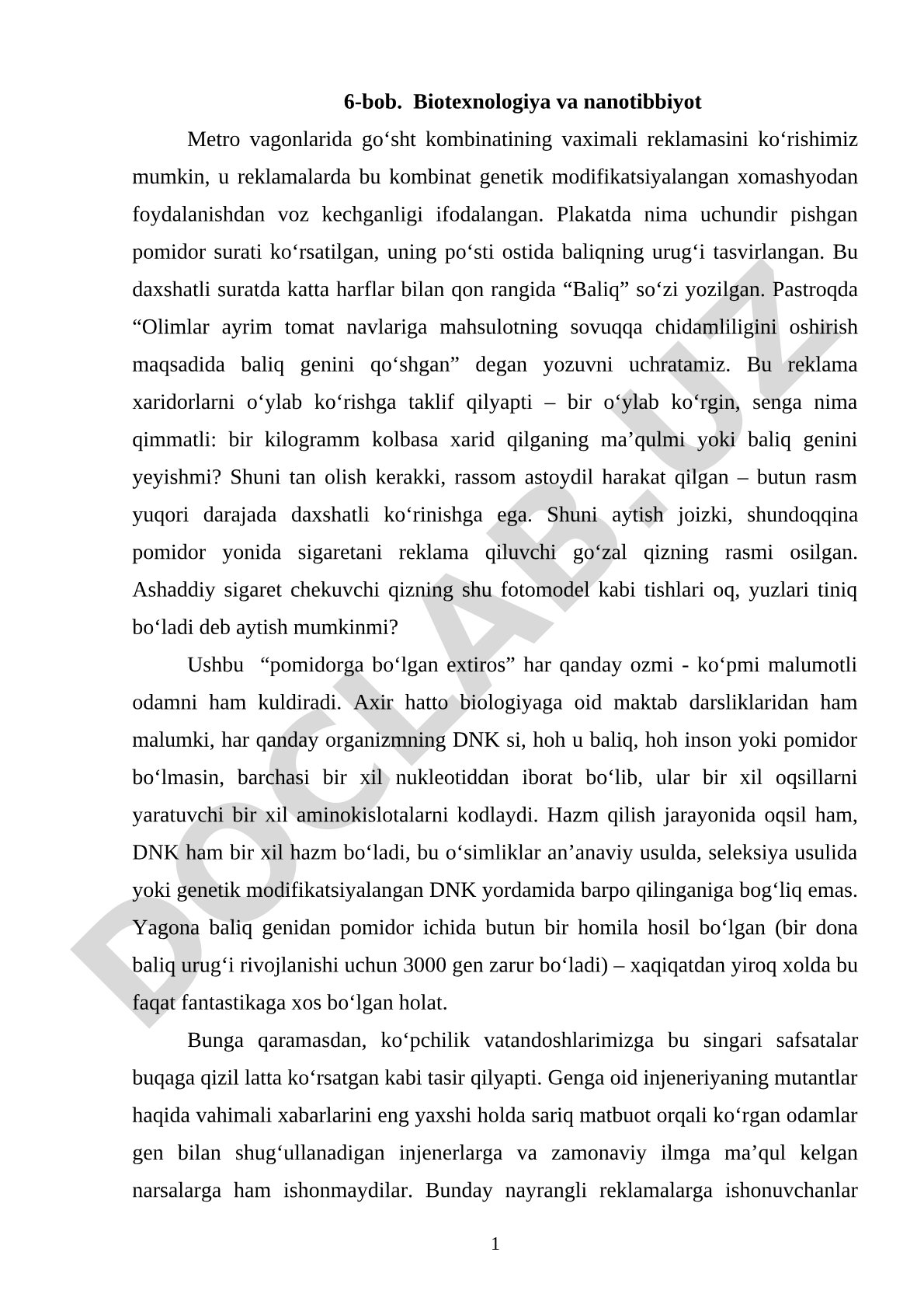 Biotexnologiya va nanotibbiyot: genetik modifikatsiyalangan pomidor haqidagi reklama tahlili