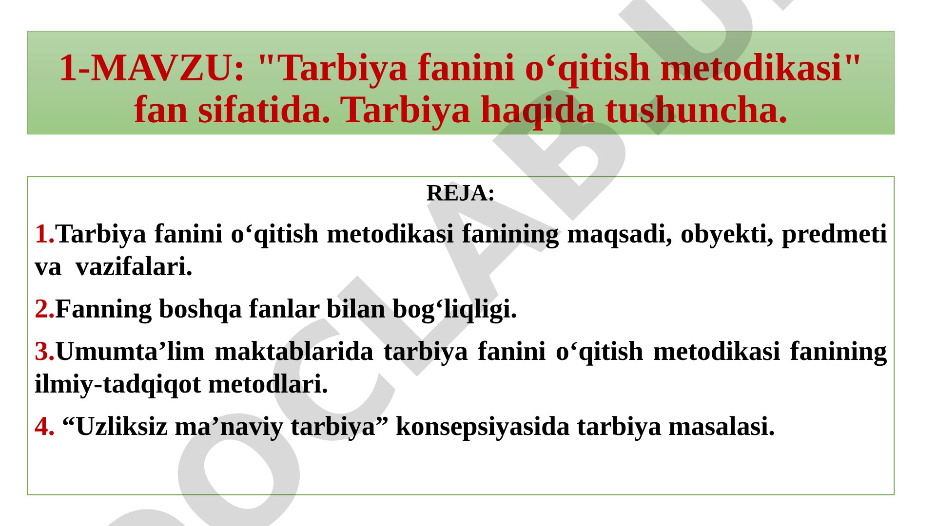 Tarbiya fanini o‘qitish metodikasi fan sifatida