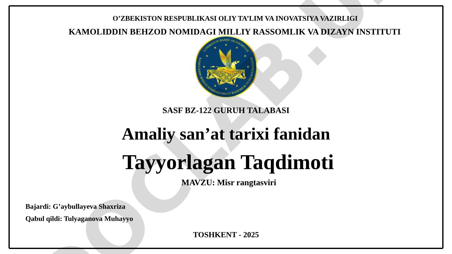 Qadimgi Misr rangtasviri san'ati, uning kelib chiqishi, ranglarning ramziy ma'nolari va