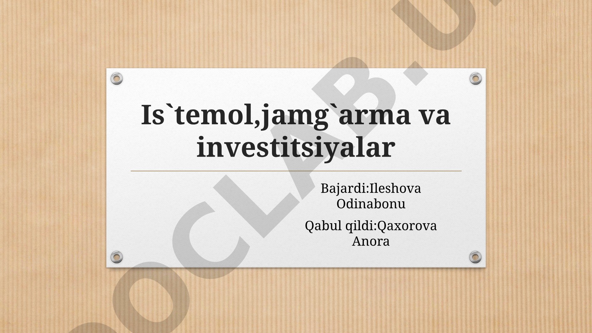 Iste'mol, jamg'arma va investitsiyalar