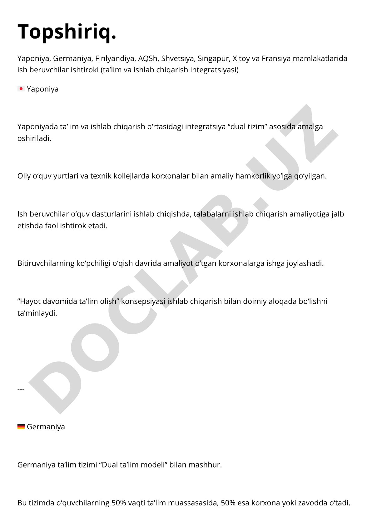 Xorijiy mamlakatlarda ta'lim va ishlab chiqarish integratsiyasida ish beruvchilar ishtiroki
