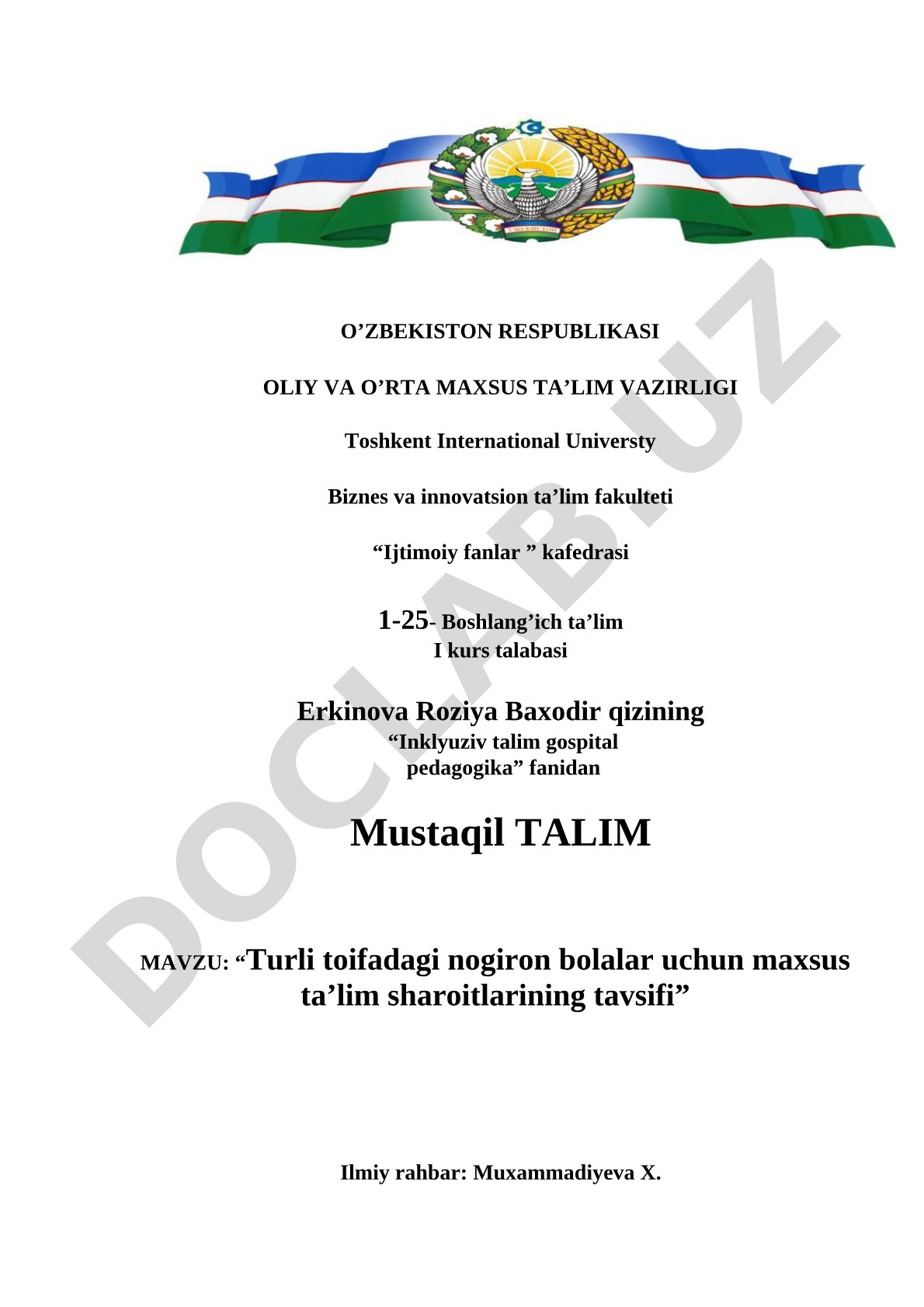 Turli toifadagi nogiron bolalar uchun maxsus taʼlim sharoitlarining tavsifi