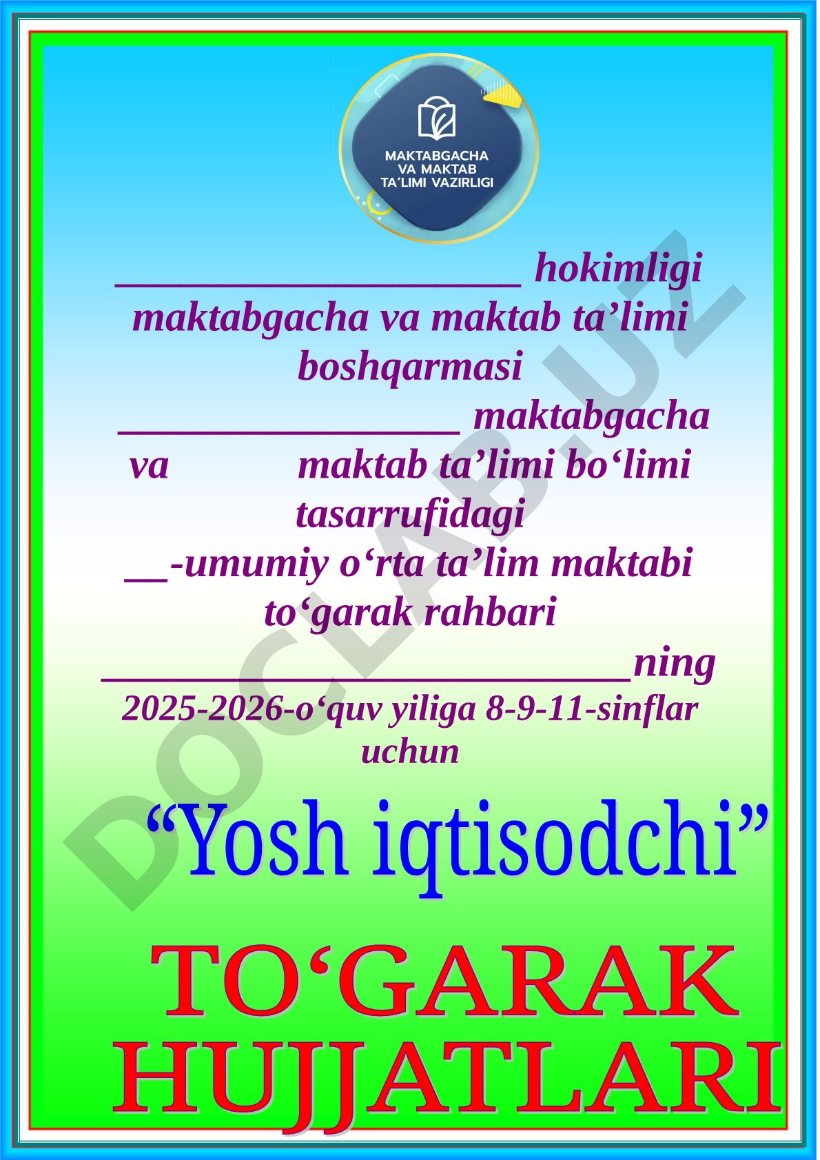 Maktab to‘garak rahbari ish rejasi va a’zolar ro‘yxati