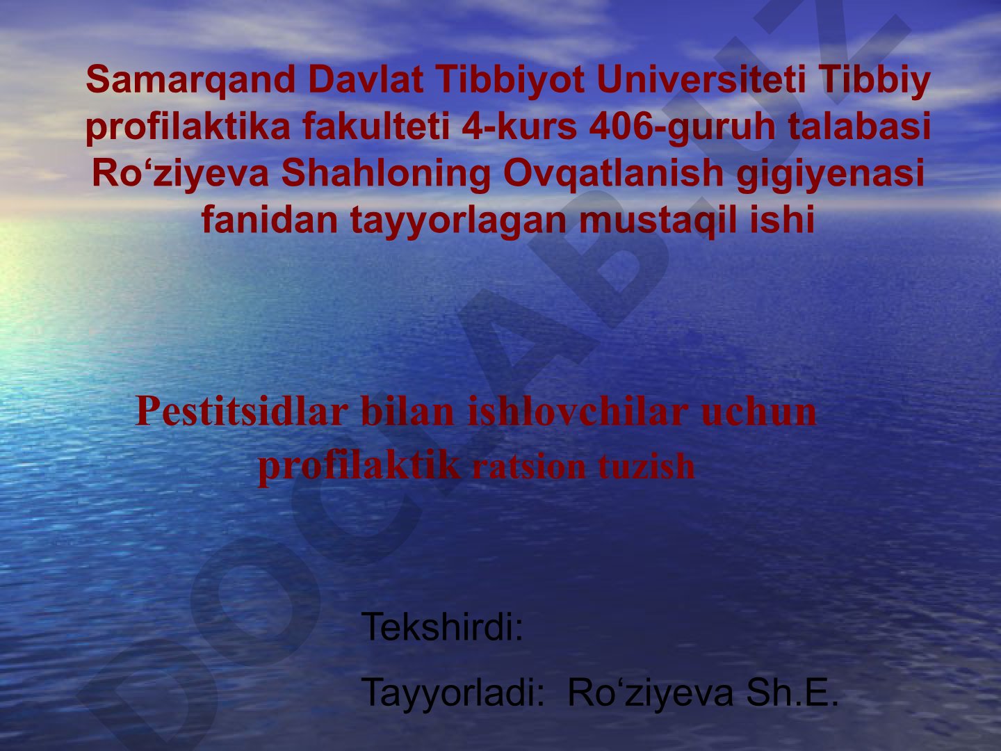 Pestitsidlar bilan ishlovchilar uchun profilaktik ratsion tuzish