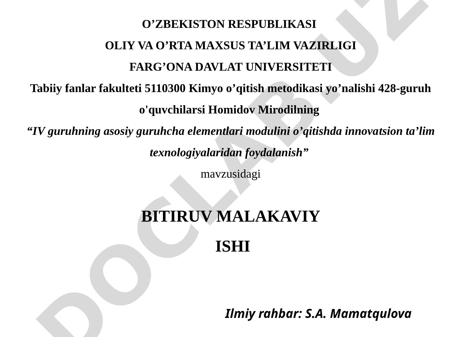 IV guruhning asosiy guruhcha elementlari modulini o’qitishda innovatsion ta’lim texnologiyalaridan foydalanish