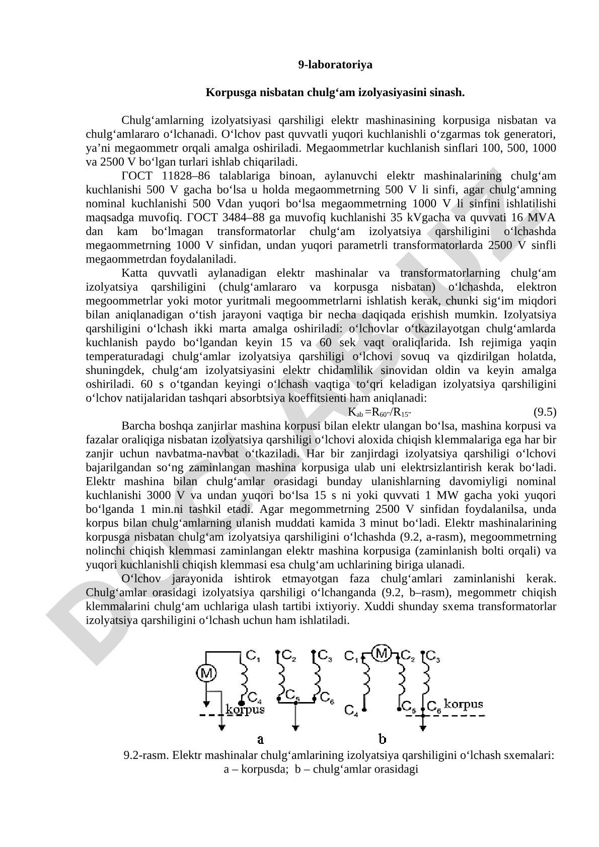 Korpusga nisbatan chulg‘am izolyasiyasini sinash