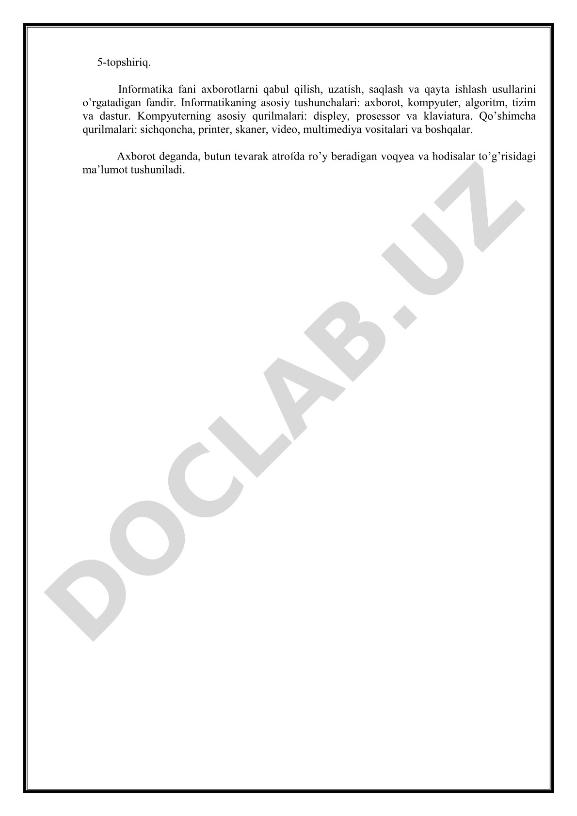 Informatika fani va kompyuter qurilmalari