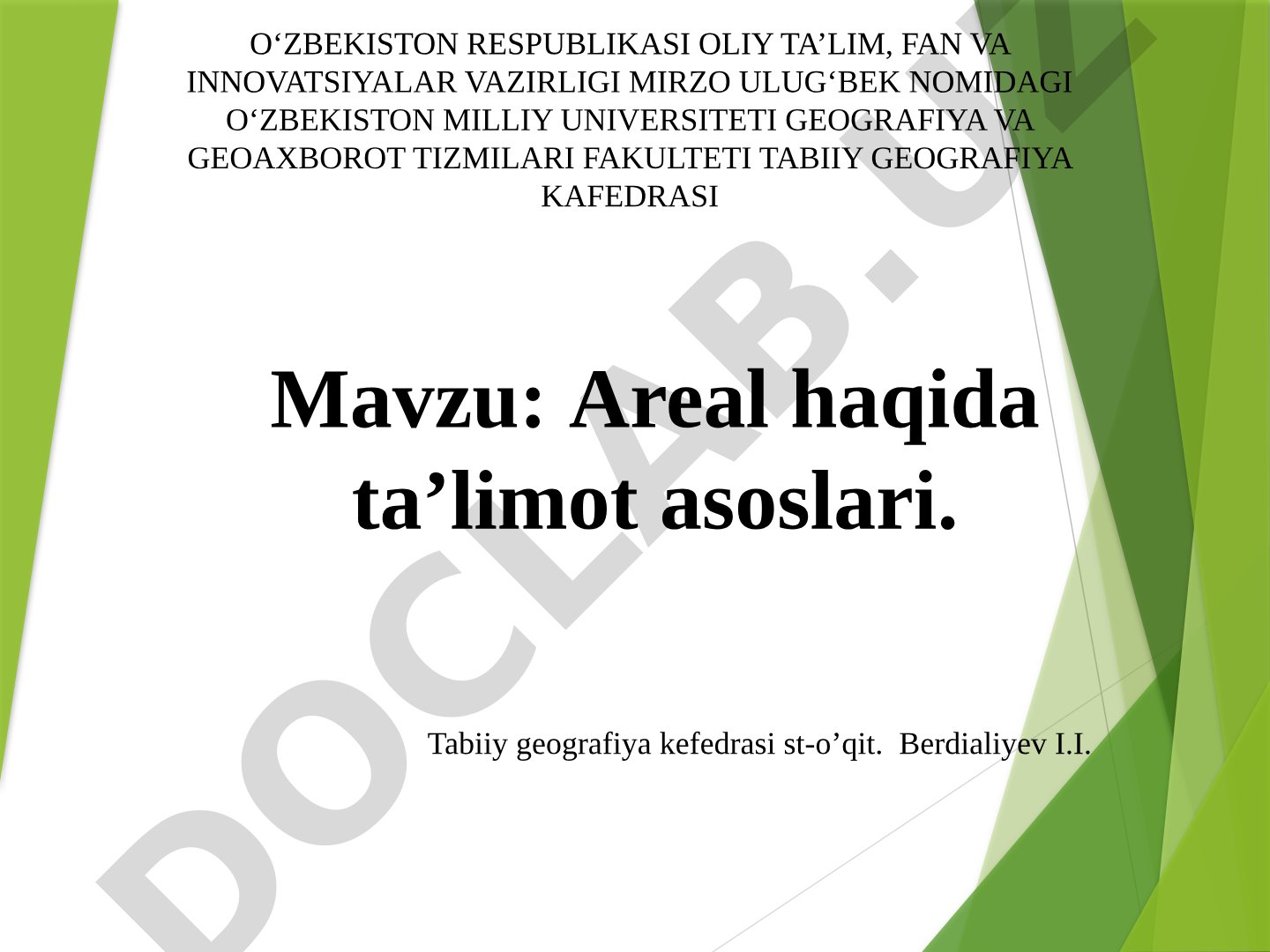 Areal haqida ta’limot asoslari