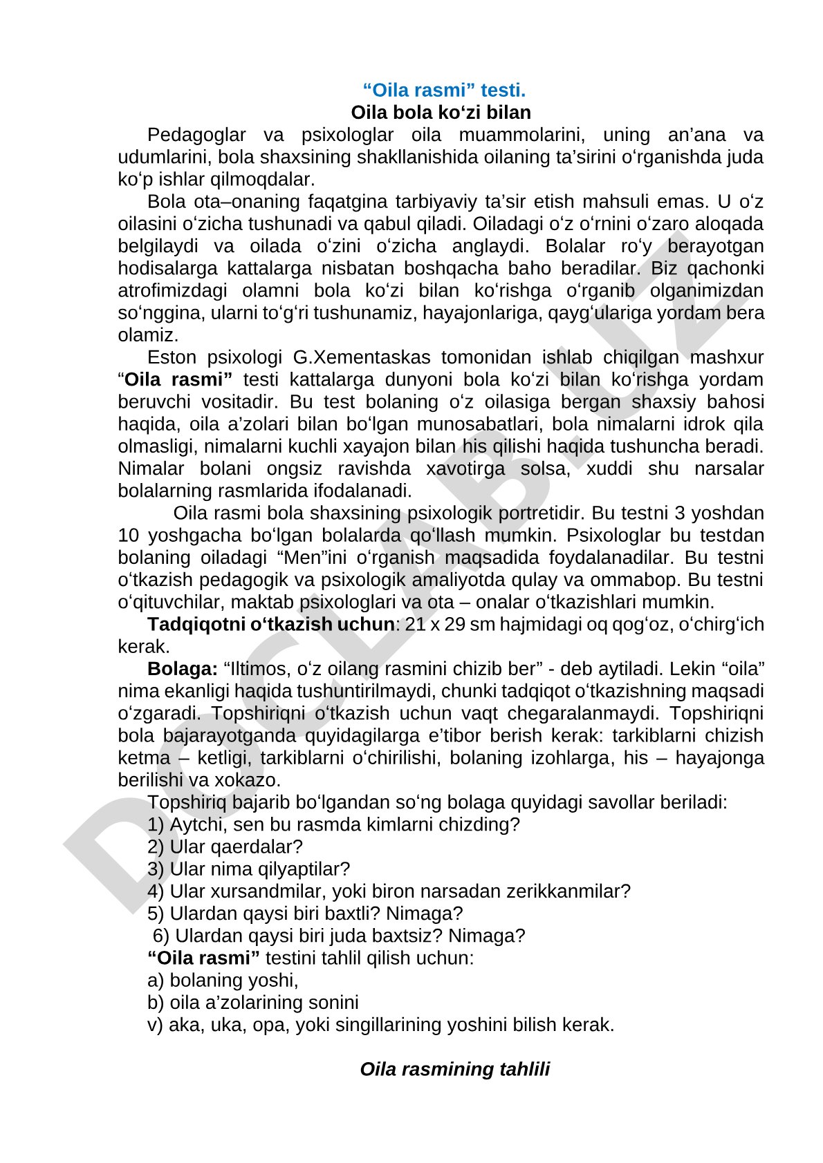 Oila rasmi testi: bola ko'zi bilan oila