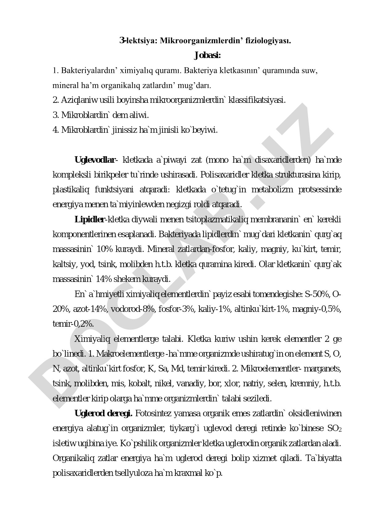 Mikroorganizmlerdin’ fiziologiyası