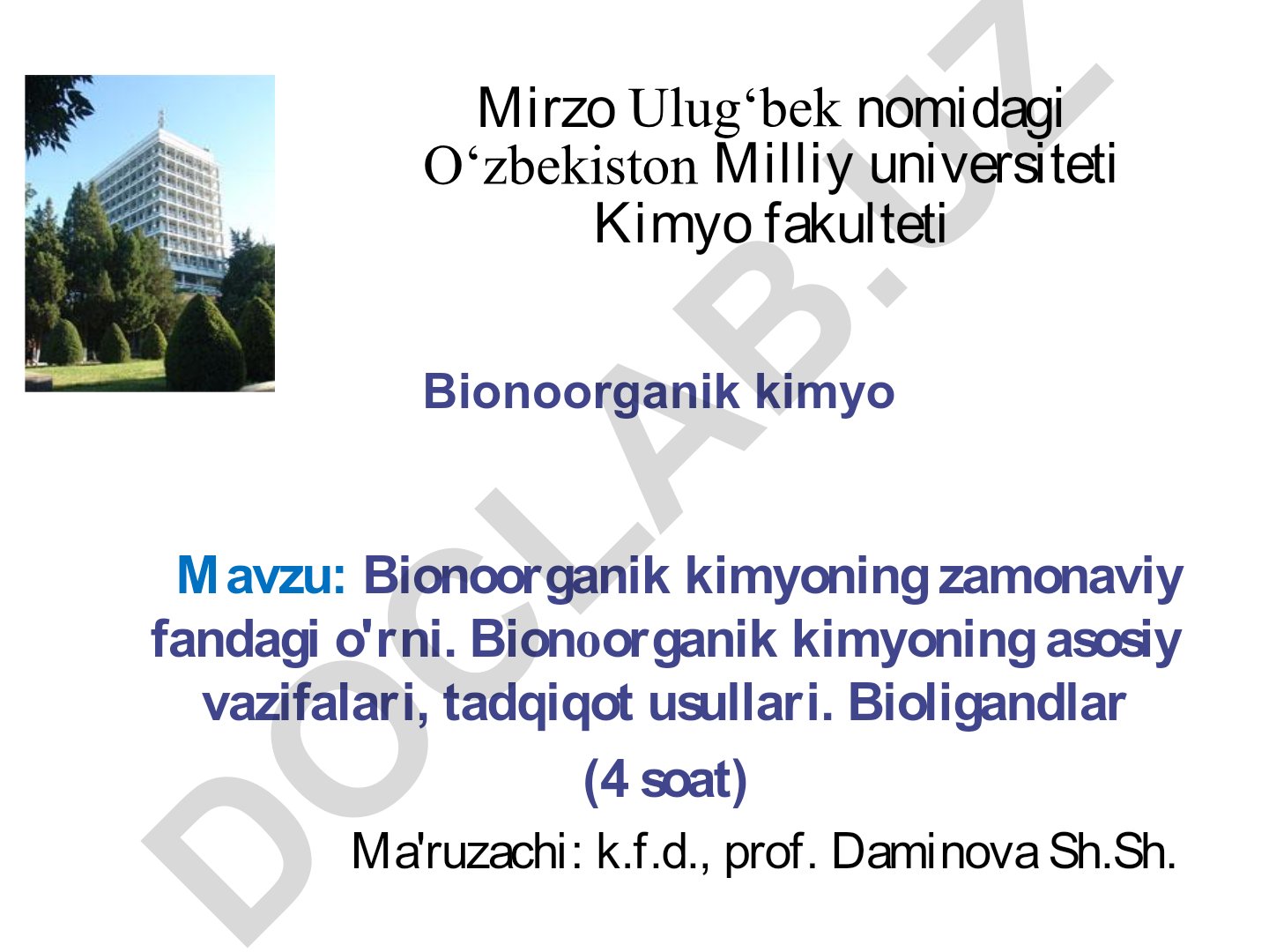 Bionoorganik kimyoning zamonaviy fandagi o'rni