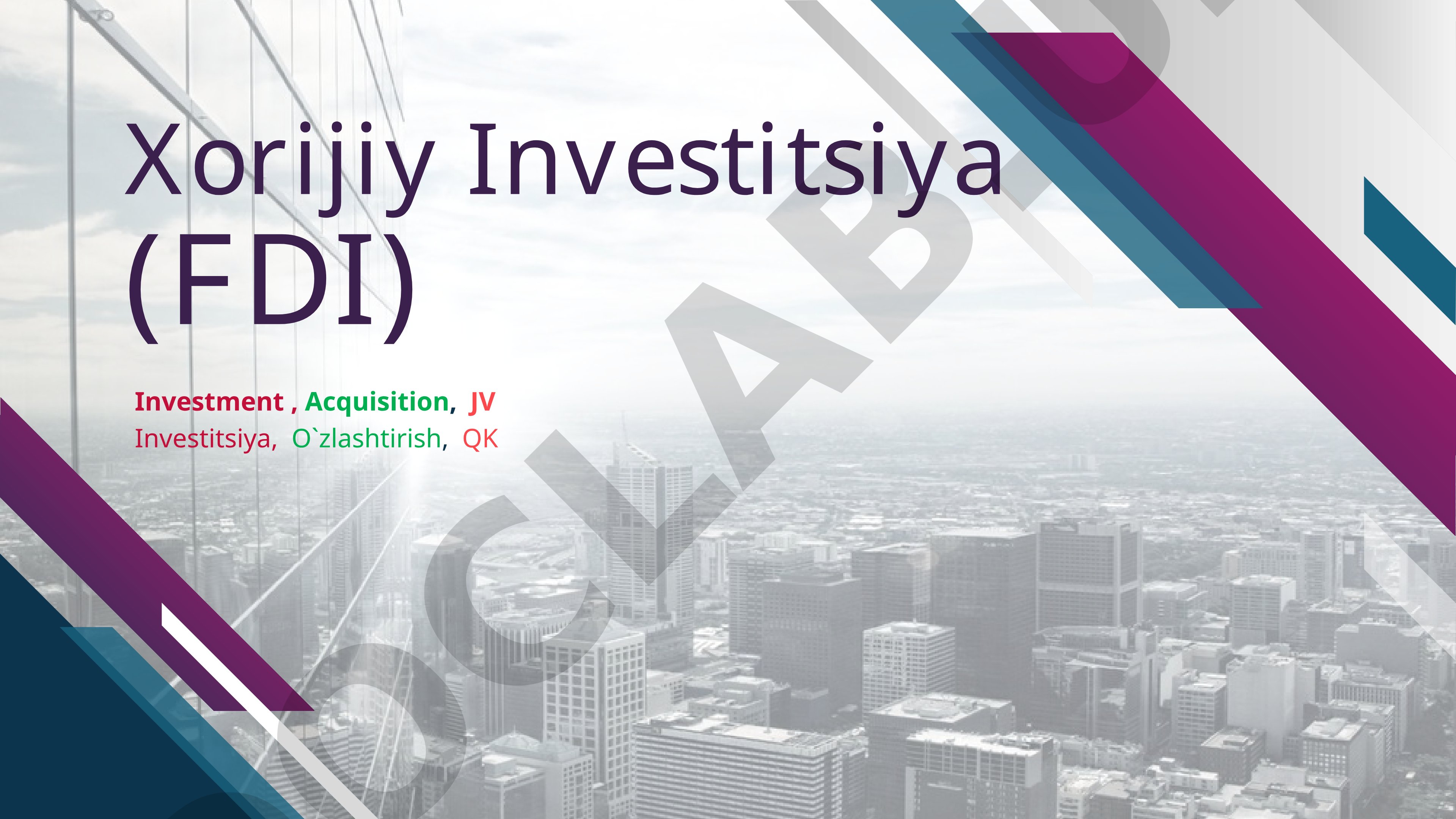 Xorijiy investitsiya (FDI) tushunchasi, kirish strategiyalari va nazorat shakllari haqida
