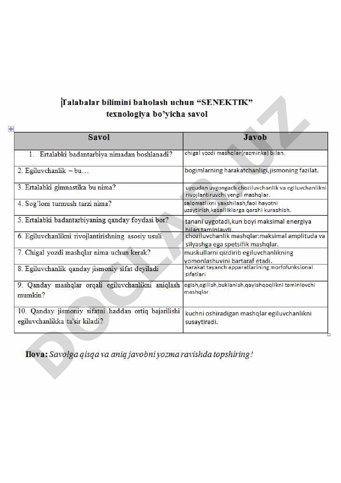 SENEKTIK texnologiya bo'yicha savol-javoblar