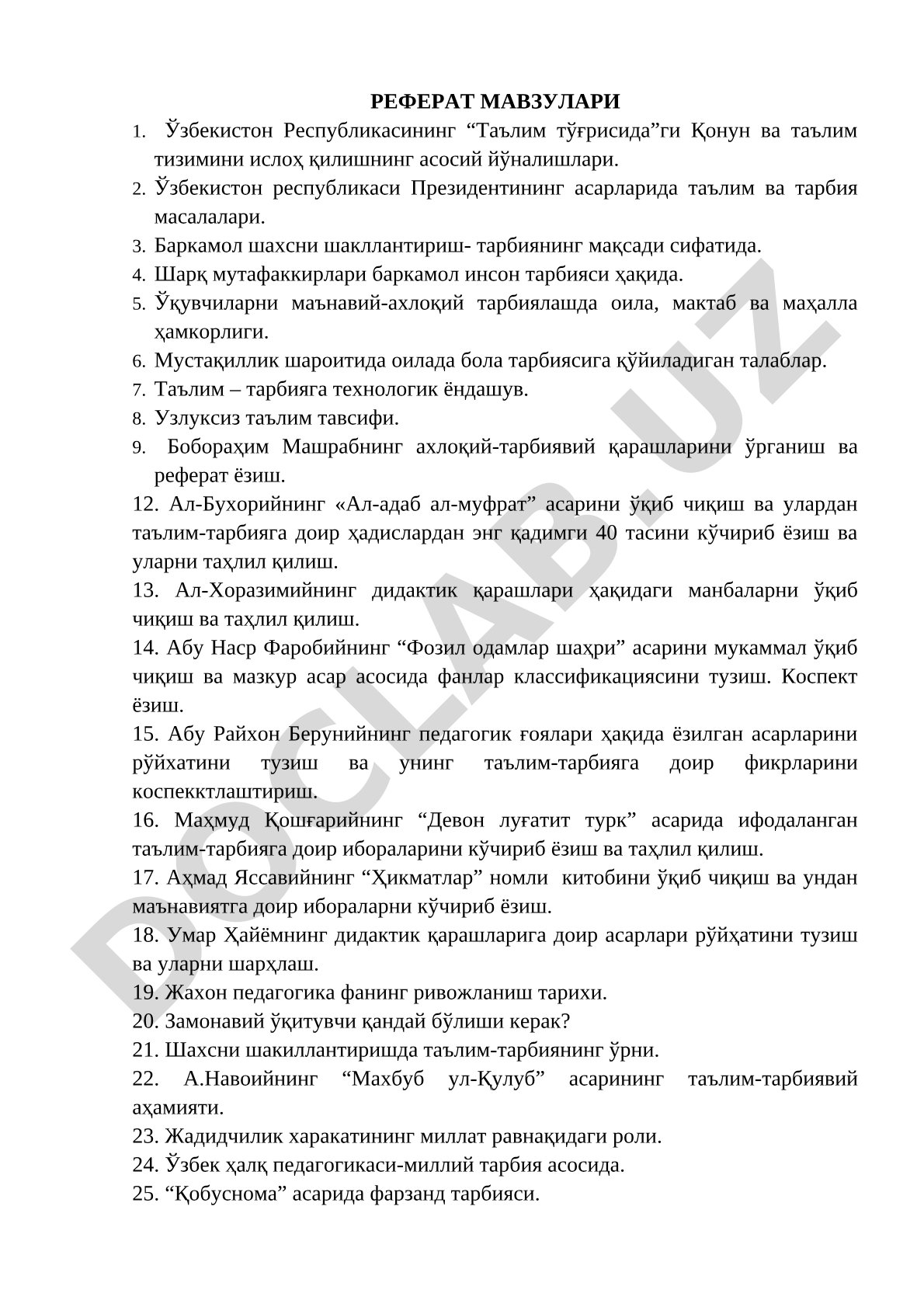 Ta'lim-tarbiya va pedagogika mavzulari