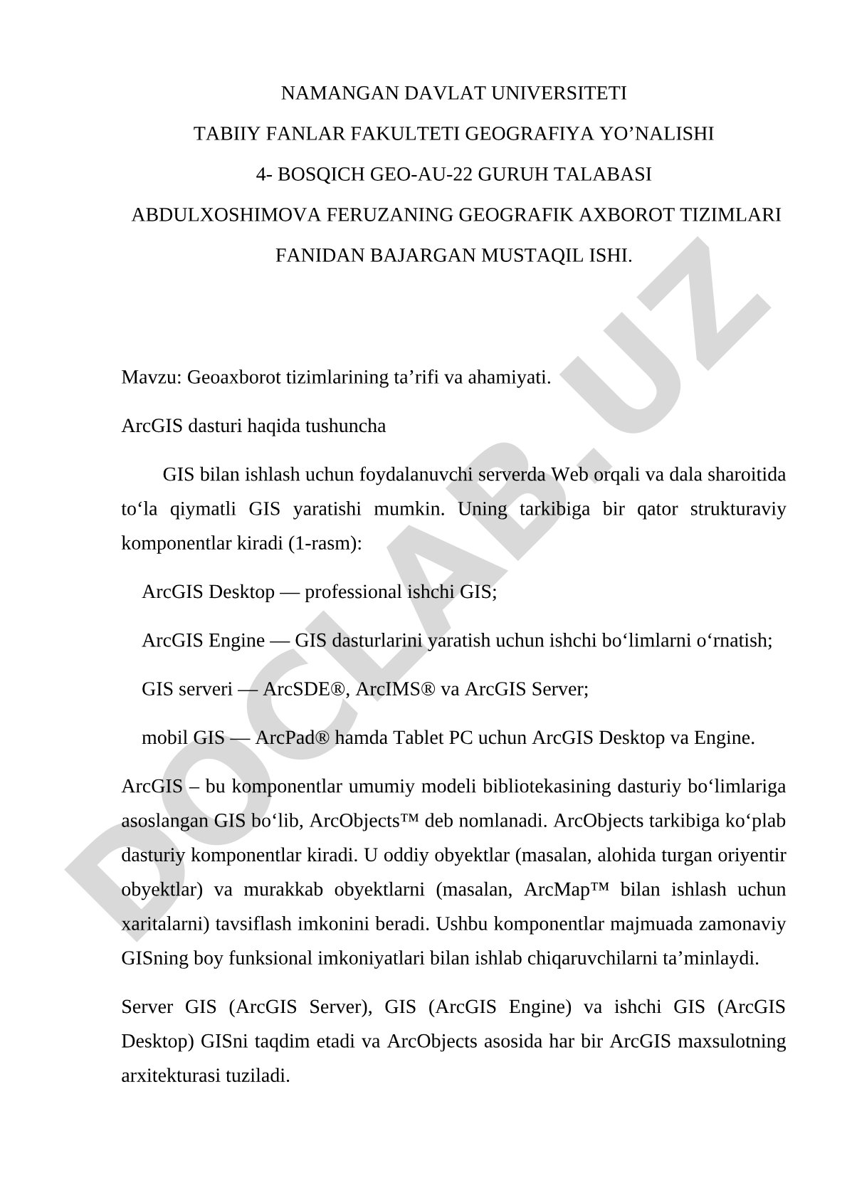 Geoaxborot tizimlarining ta’rifi va ahamiyati