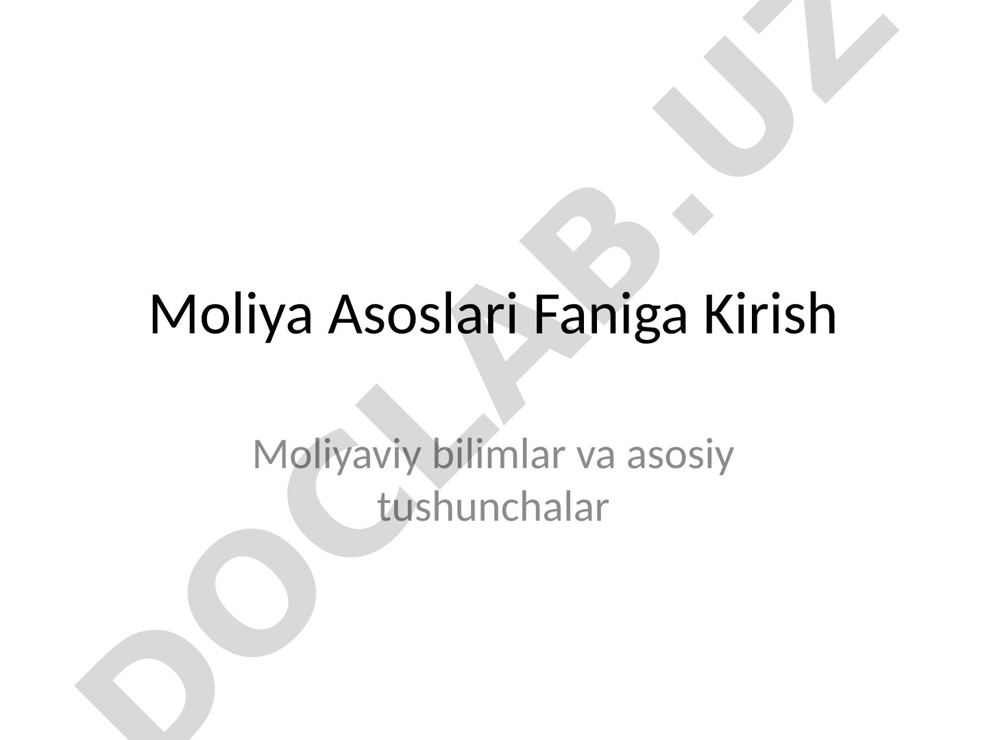 Moliya asoslari faniga kirish