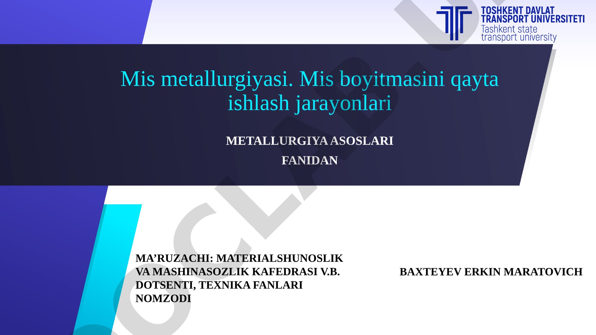 Mis metallurgiyasi. Mis boyitmasini qayta ishlash jarayonlari