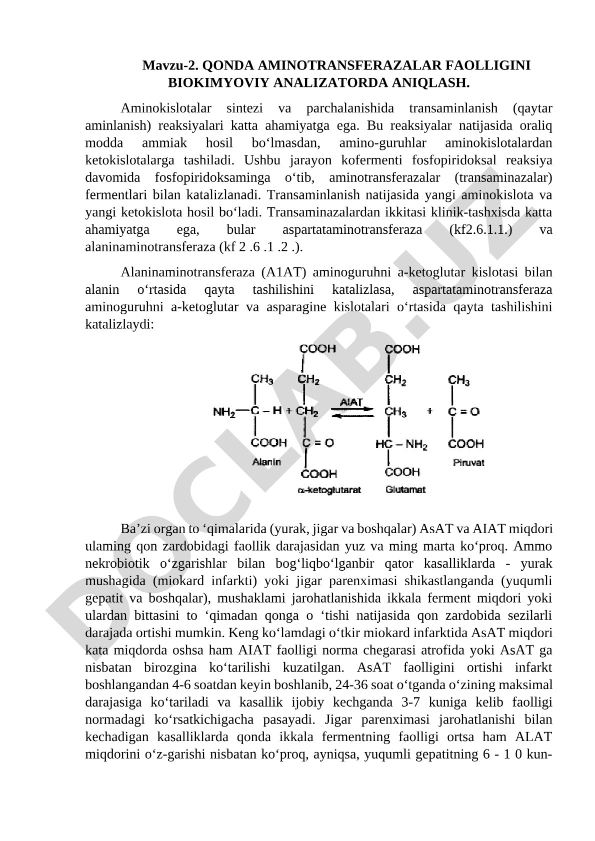 Qonda aminotransferazalar faolligini biokimyoviy analizatorda aniqlash