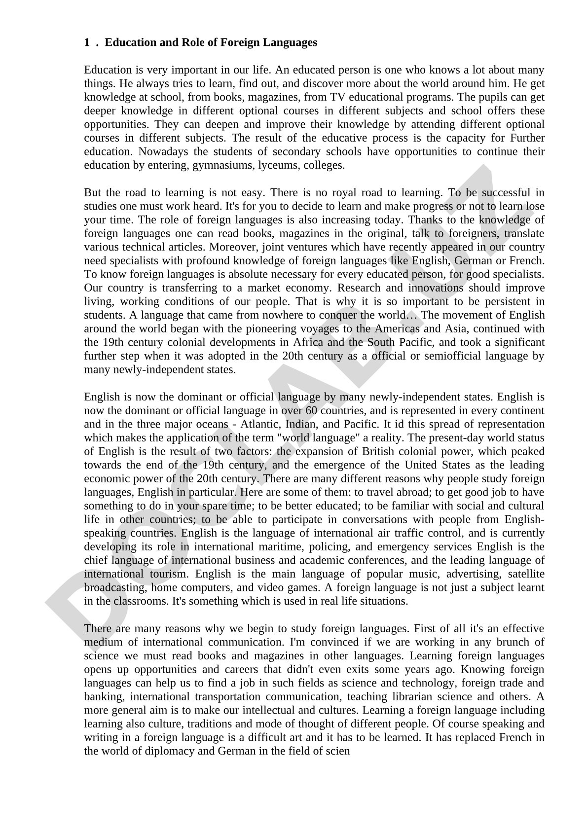 Education and Role of Foreign Languages