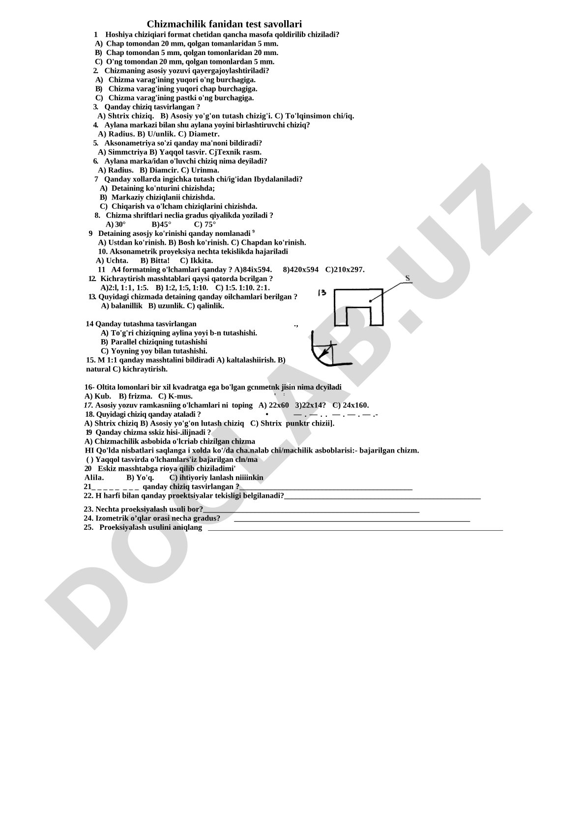 Chizmachilik fanidan test savollari