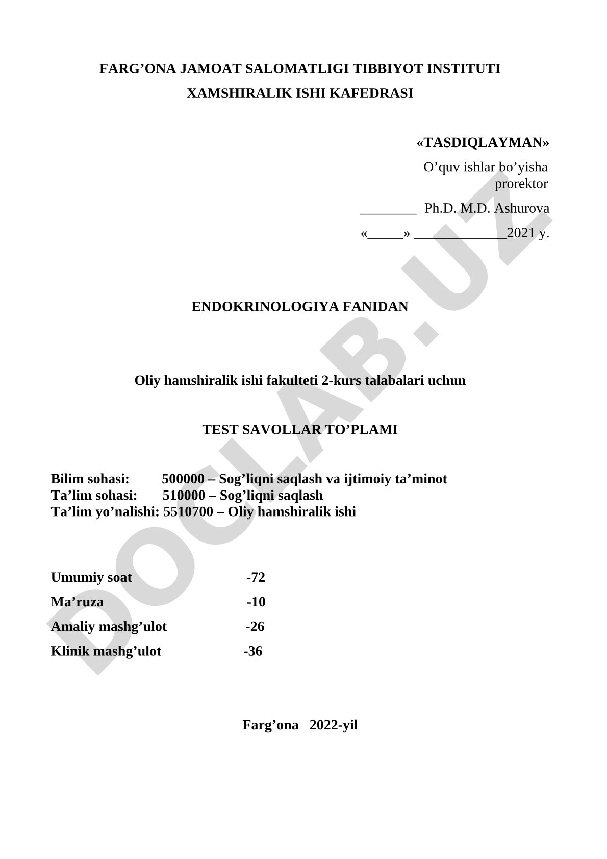 Endokrinologiya fanidan test savollari to'plami