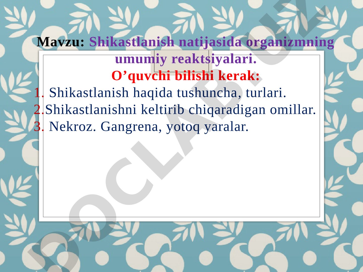 Shikastlanish natijasida organizmning umumiy reaktsiyalari