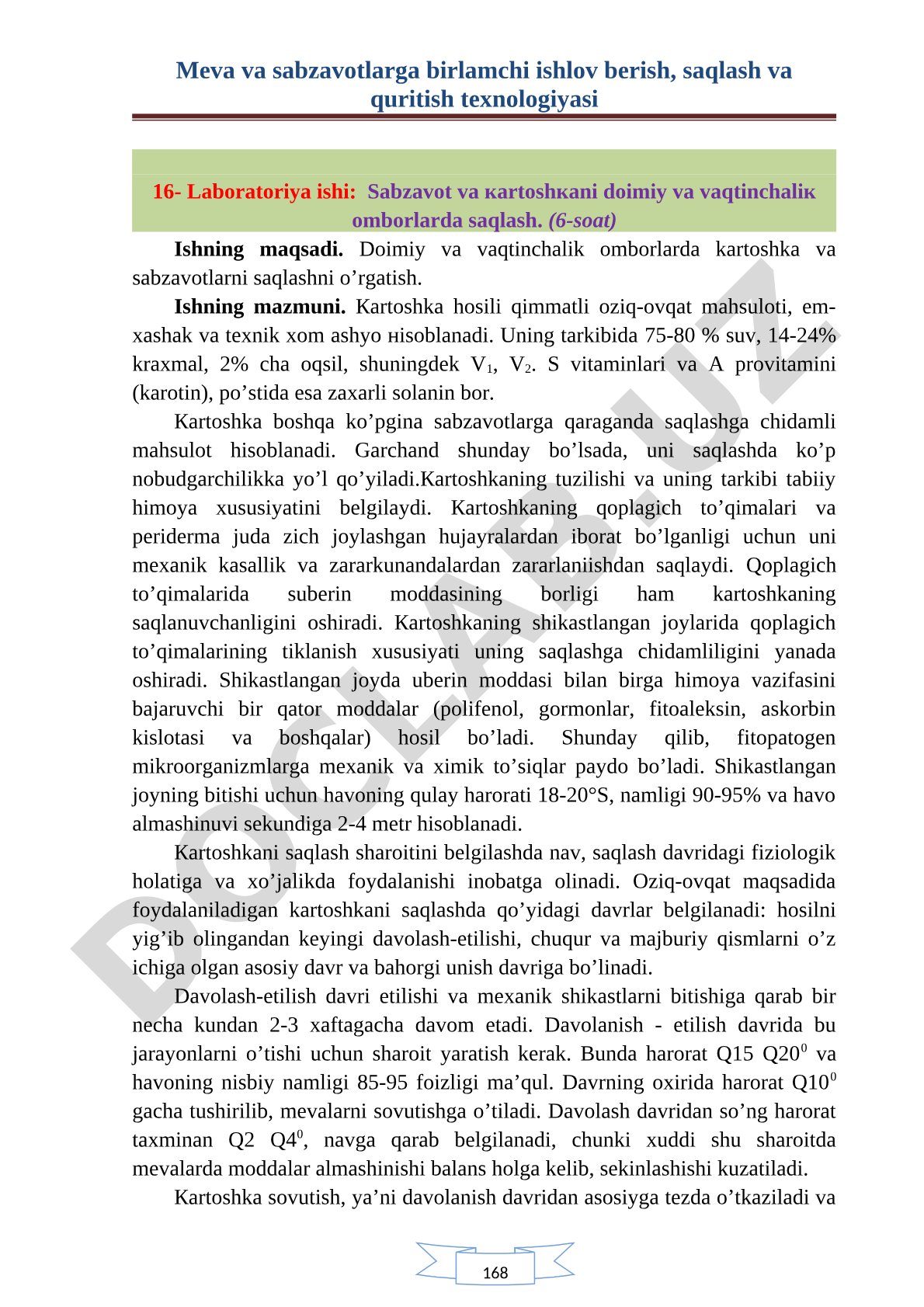Sabzavot va kartoshkani doimiy va vaqtinchalik omborlarda saqlash