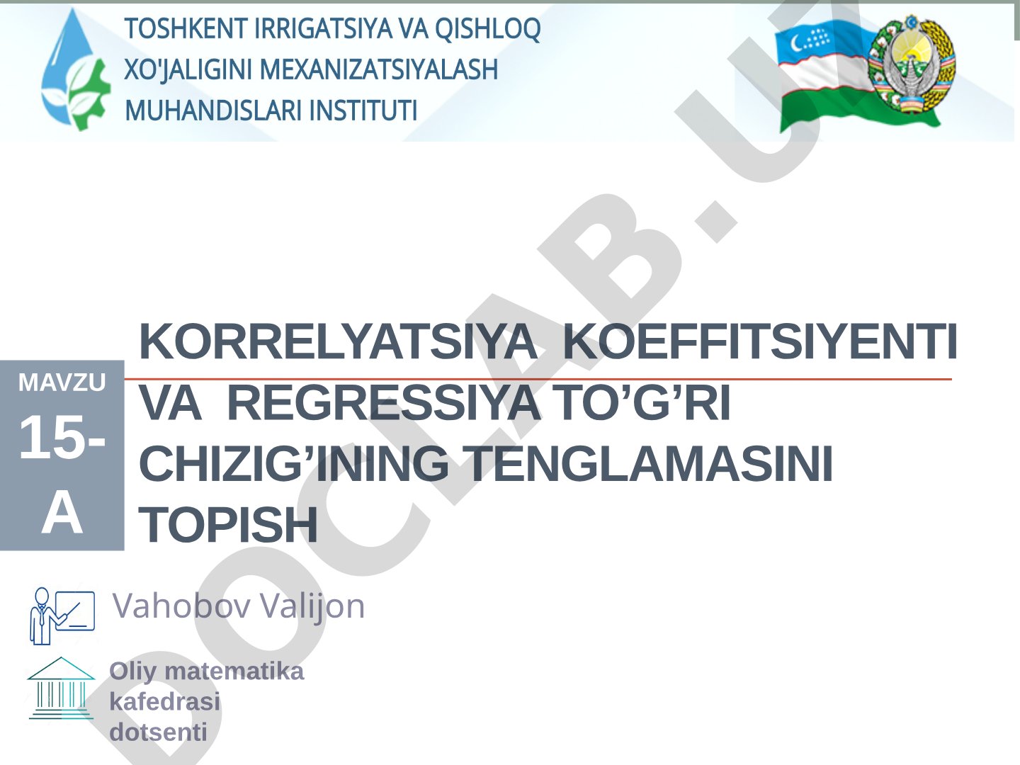 Korrelyatsiya koeffitsiyenti va regressiya to'g'ri chizig'ining tenglamasini topish