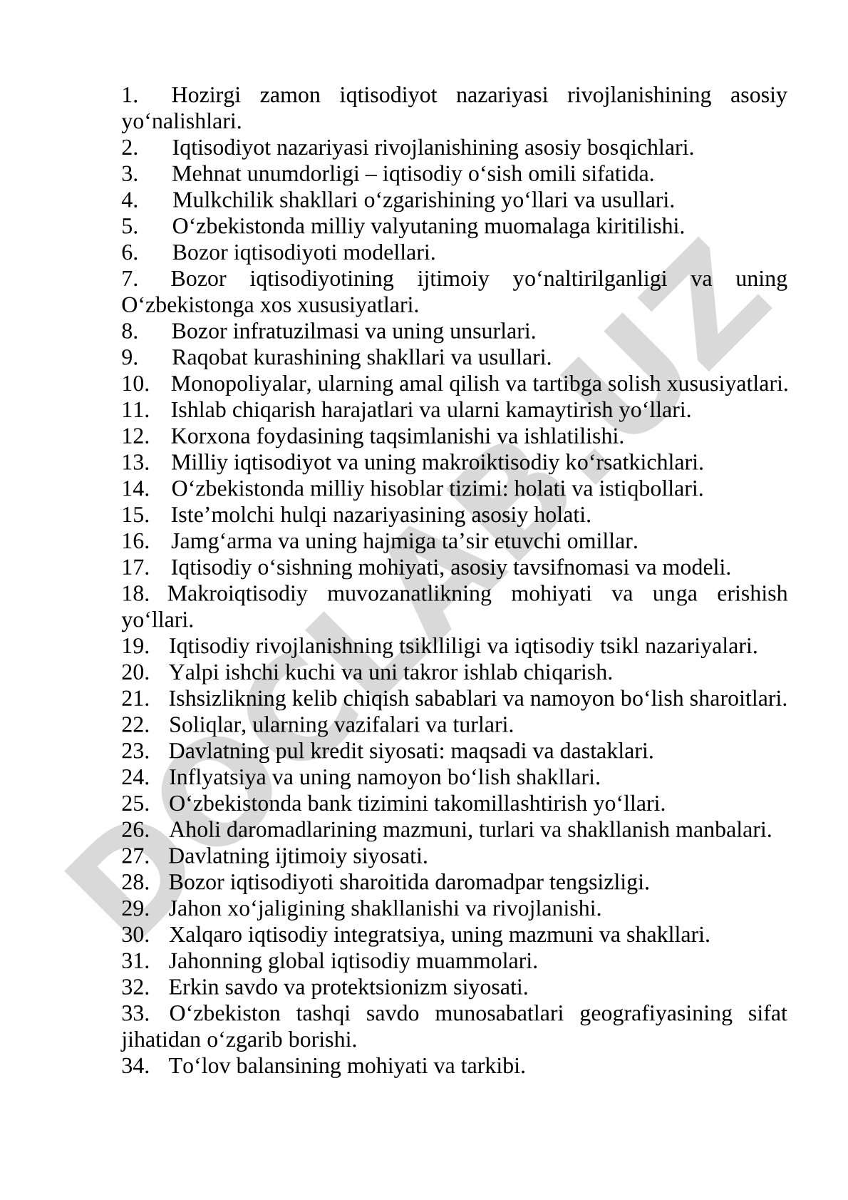 Hozirgi zamon iqtisodiyot nazariyasi rivojlanishining asosiy yo‘nalishlari
