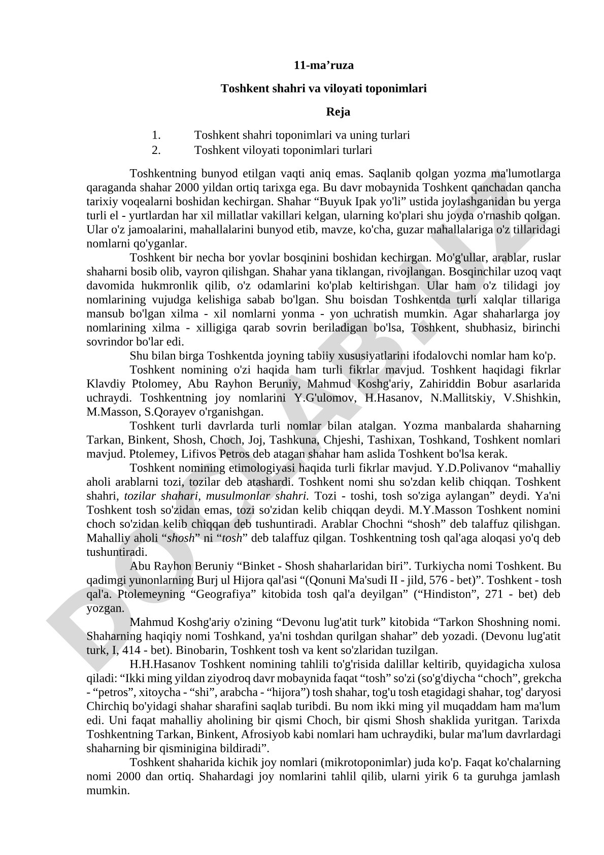 Toshkent shahri va viloyati toponimlari