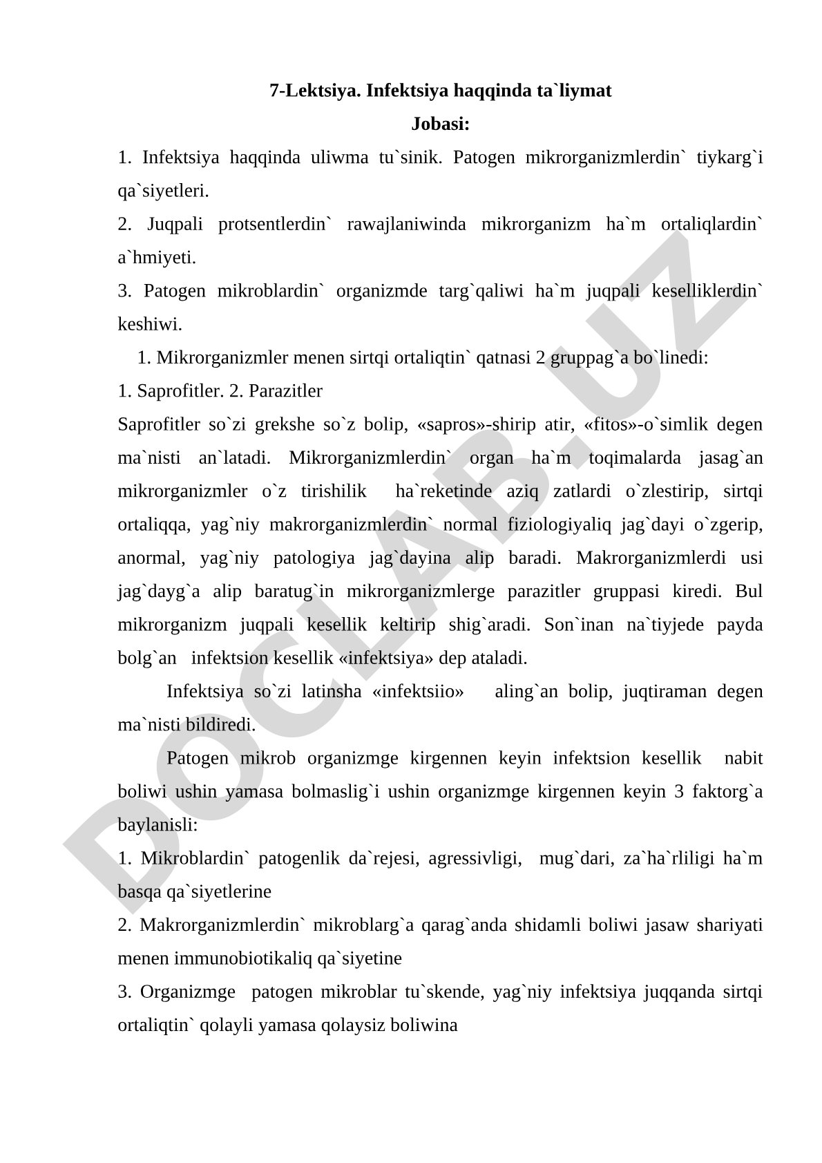 Infektsiya haqqinda ta'liymat