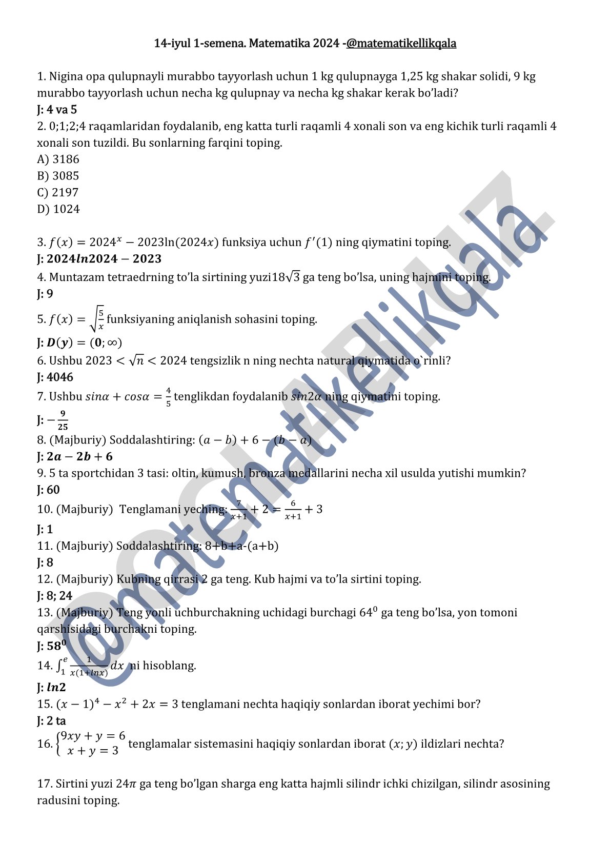 Matematika masalalari to'plami
