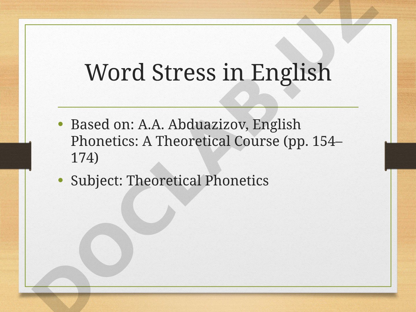 Word Stress in English