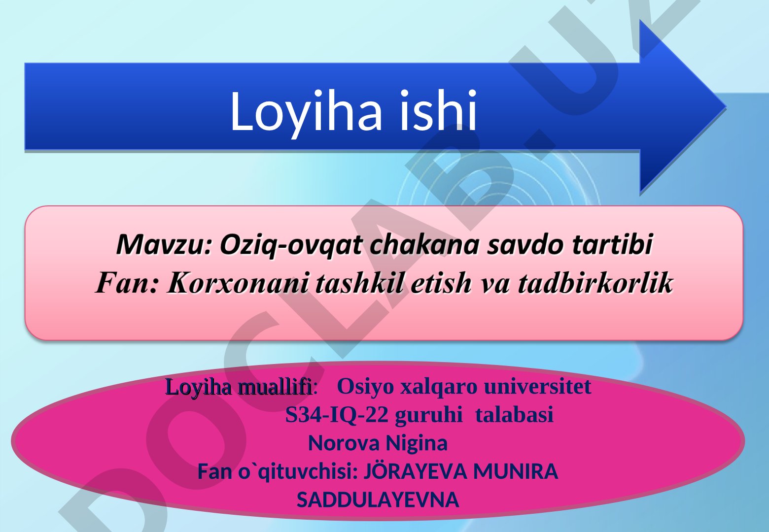 Oziq-ovqat chakana savdo biznes loyihasi