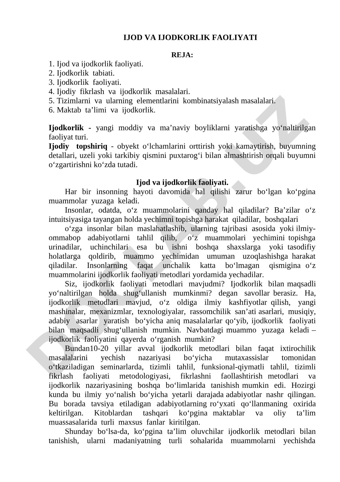 Ijod va ijodkorlik faoliyati