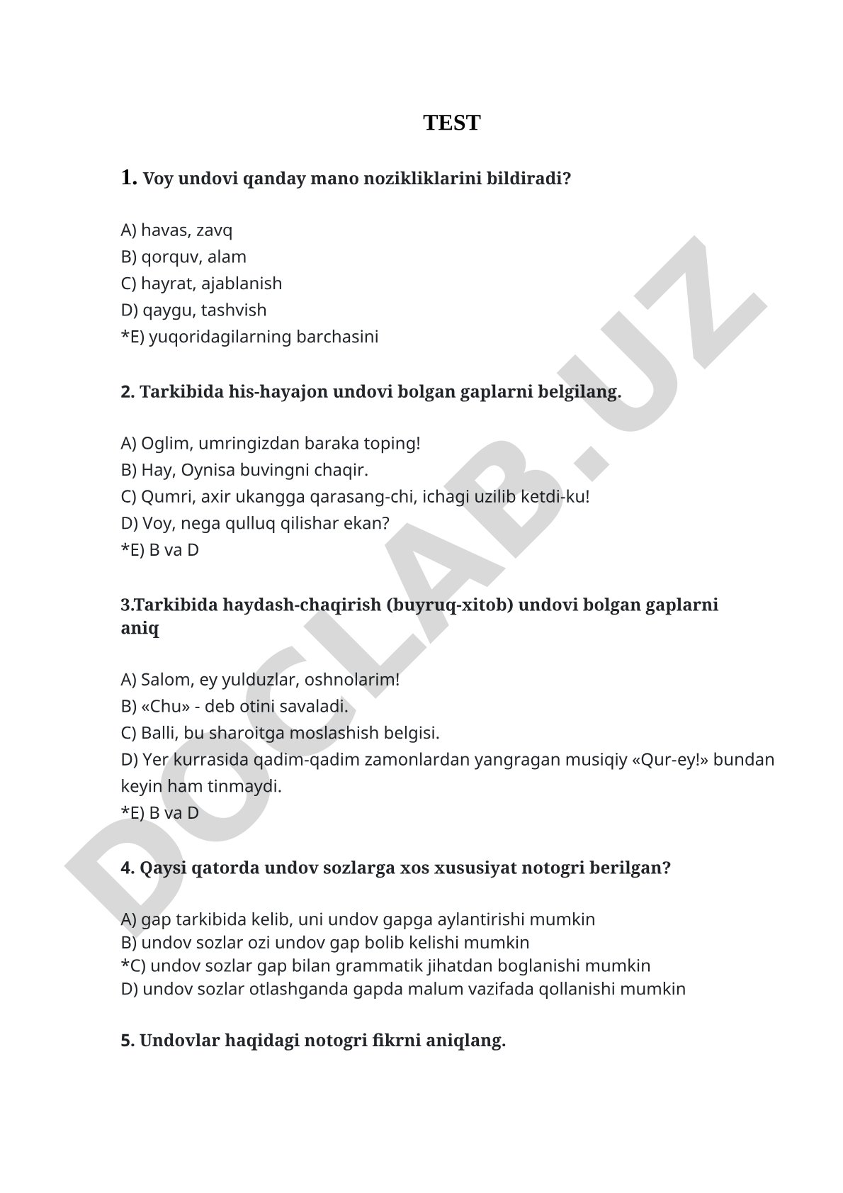 Undov so'zlar va ularning ma'nolari