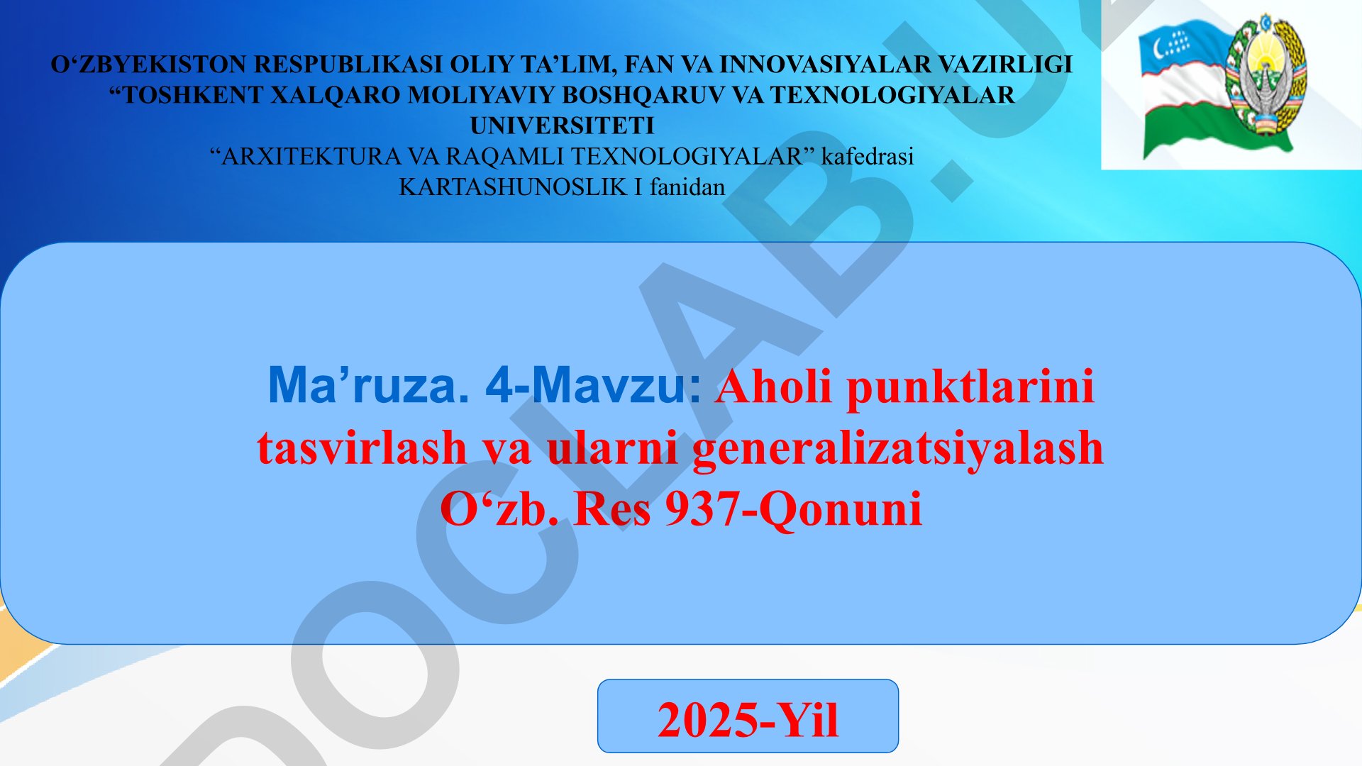 Aholi punktlarini tasvirlash va ularni generalizatsiyalash