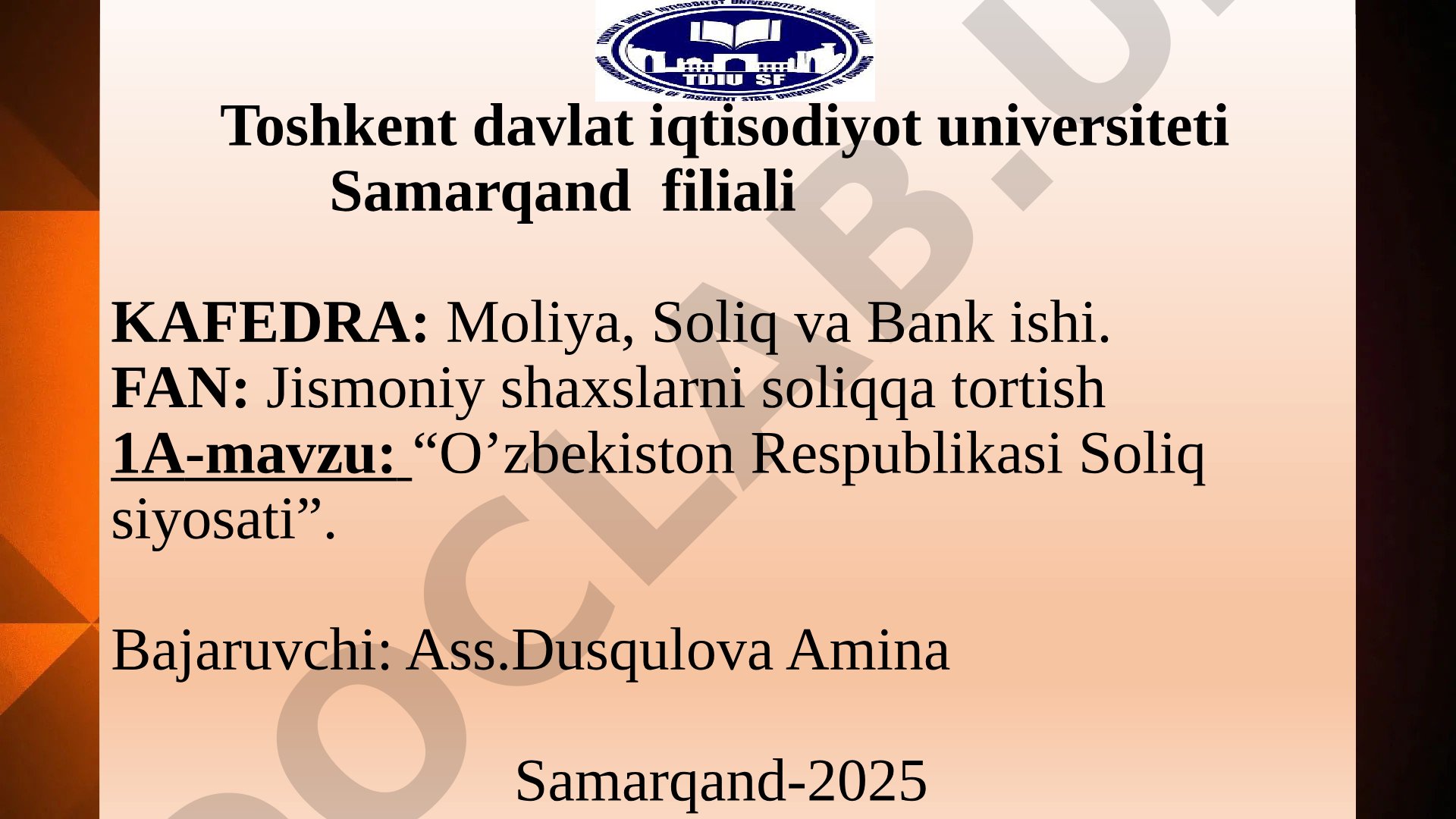 O'zbekiston Respublikasi Soliq siyosati