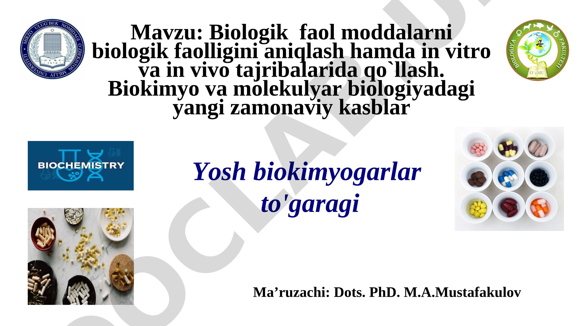 Biologik faol moddalarni biologik faolligini aniqlash hamda in vitro va in vivo tajribalarida qo`llash