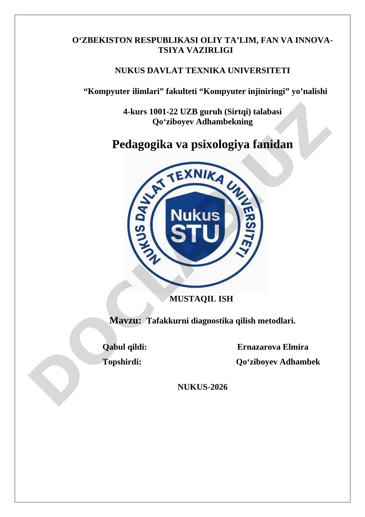 Tafakkurni diagnostika qilish metodlari
