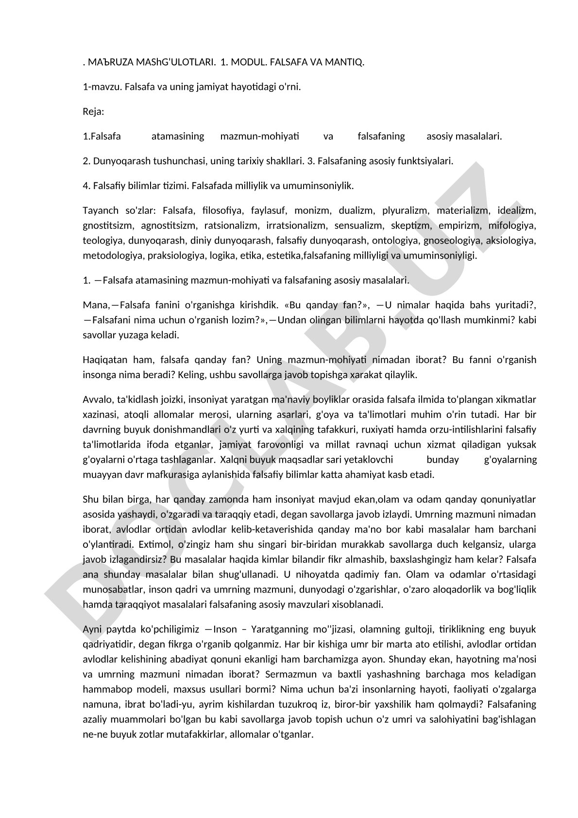 Falsafa va uning jamiyat hayotidagi o'rni