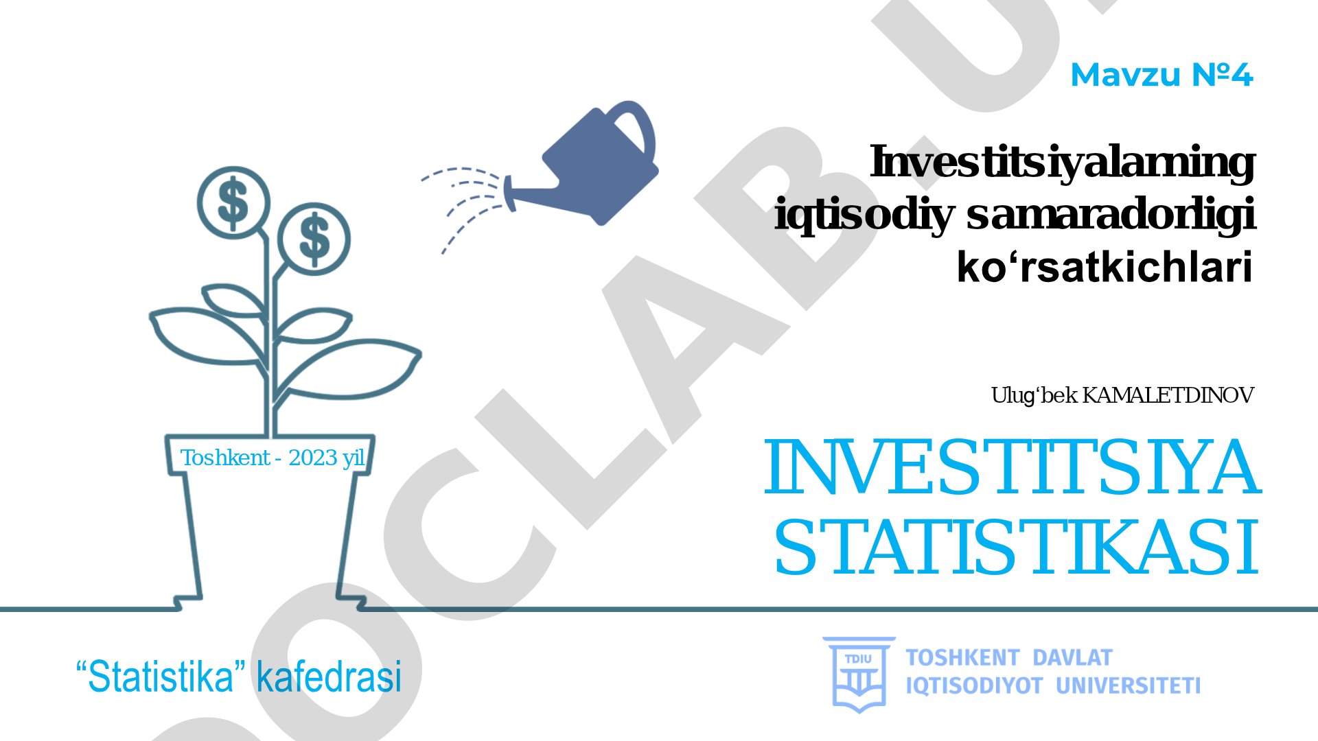 Investitsiyalarning iqtisodiy samaradorligi ko'rsatkichlari