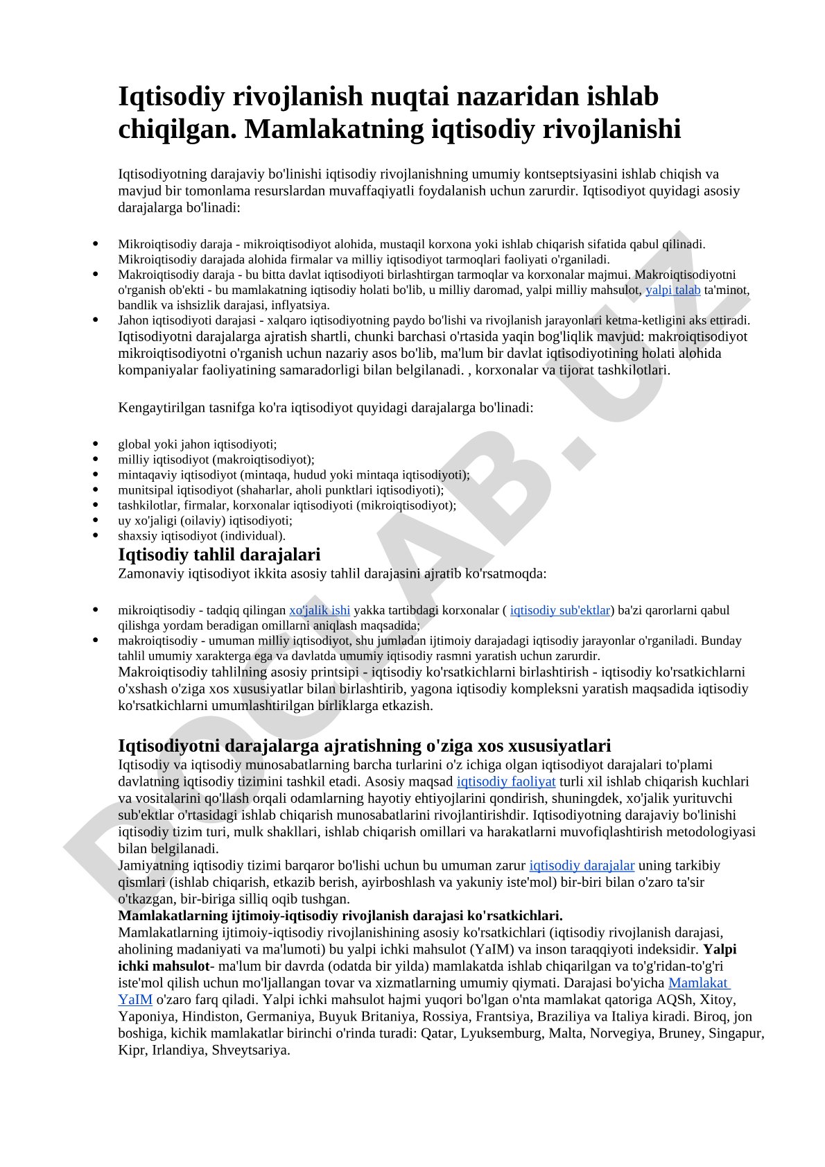 Iqtisodiyotning darajaviy bo'linishi