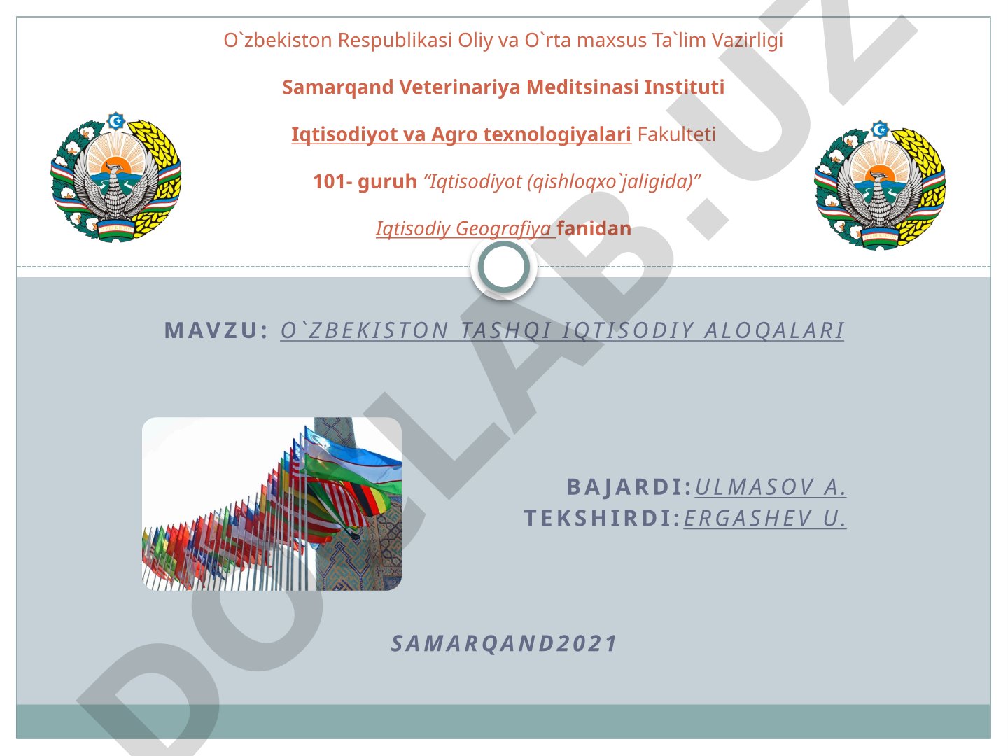 O`zbekiston Tashqi iqtisodiy Aloqalari