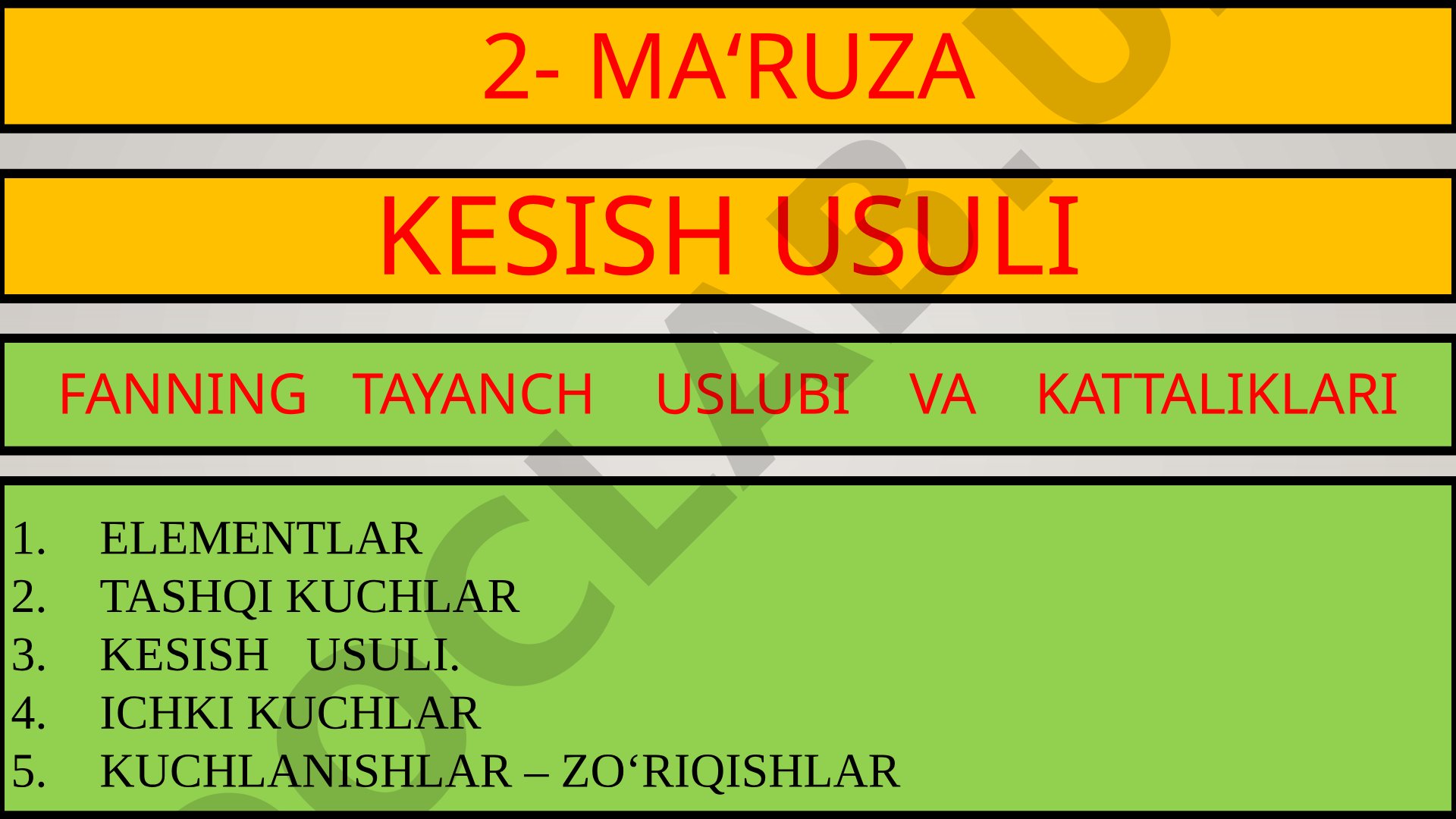 Kesish usuli – ichki kuchlar va kuchlanishlar